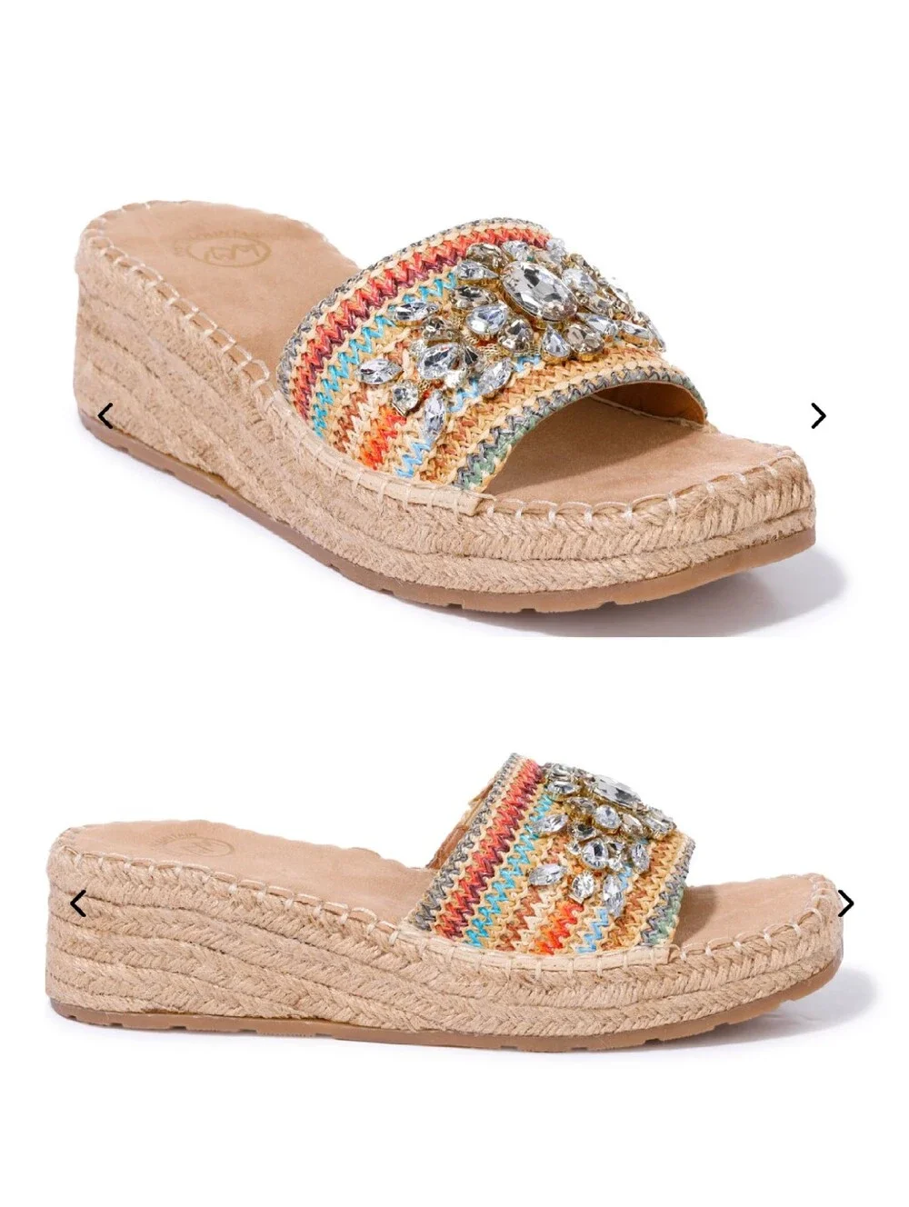 White‎ Mountain Multicolor Stitch Espadrille Wedge Sandals 7.5 NWT Resortwear